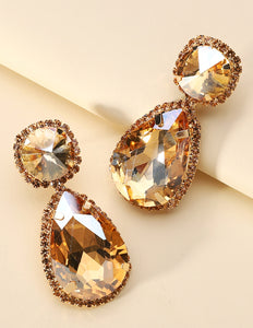 Gold Faceted Jewel Teardrop Statement Earrings