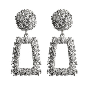 Silver Textured Geometric Earrings