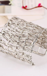Chunky Silver Basket Weave Cuff Bracelet
