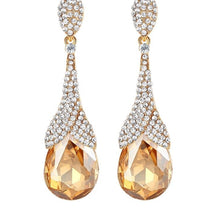 Load image into Gallery viewer, Champagne and Crystal Drop Prom Earrings
