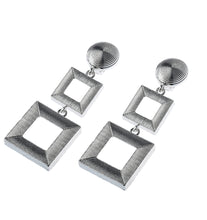 Load image into Gallery viewer, Clip On Silver Three Tier Square Drop Earrings

