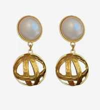 Load image into Gallery viewer, Big Pearl and Gold Bauble Statement Earrings
