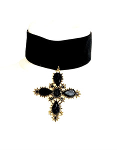 Black Cross Velvet Choker Necklace