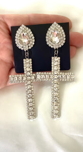 Silver Crystal Cross Statement Earrings