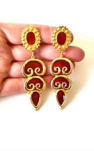 Clip On VIntage Tan and Gold Statement Earrings