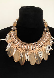 Beige Beaded Statement Necklace