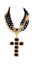 Load image into Gallery viewer, Chunky Black and Gold Layered Chain and Cross Statement Necklace
