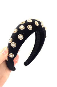 Black Velvet Jewelled Padded Headband