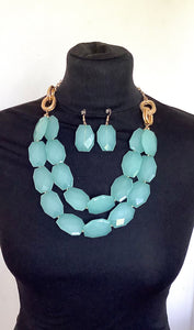 Mint Green Bead Necklace and Earrings Set