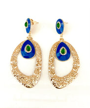 Load image into Gallery viewer, Gold and Blue Statement Earrings
