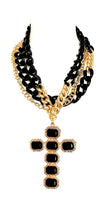 Load image into Gallery viewer, Chunky Black and Gold Layered Chain and Cross Statement Necklace
