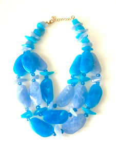 Chunky Blue Bead Three Tier Statement Necklace