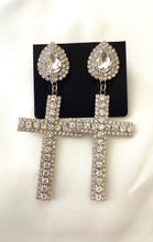 Load image into Gallery viewer, Silver Crystal Cross Statement Earrings
