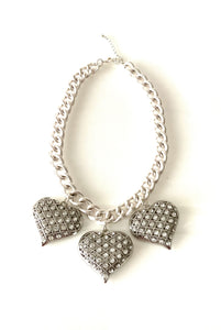 Silver Crystal Heart Statement Necklace
