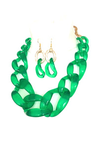 Bright Green Chunky Acrylic Chain Statement Necklace Set