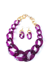 Chunky Purple Acrylic Chain Necklace Set