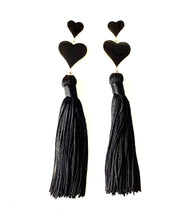 Load image into Gallery viewer, Black Heart Tassel Drop Earrings
