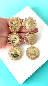 Clip On Gold Coin Statement Earrings