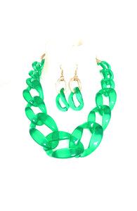 Bright Green Chunky Acrylic Chain Statement Necklace Set