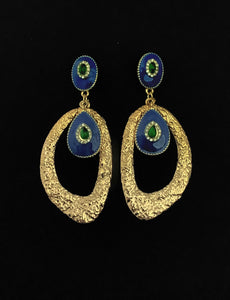 Gold and Blue Statement Earrings