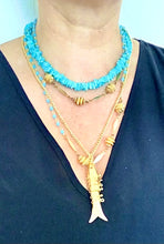 Load image into Gallery viewer, Layered Turquoise Shell and Fish Charm Necklace
