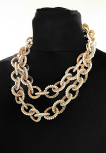 Mega Chunky Pearl and Gold Chain Statement Necklace