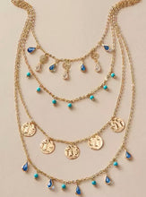 Load image into Gallery viewer, Gold Boho Disc and Blue Jewel Layered Necklace Set
