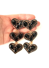 Load image into Gallery viewer, Black Jewelled Heart Statement Earrings
