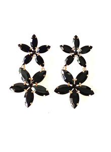 Black Floral Jewel Drop Earrings