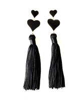 Load image into Gallery viewer, Black Heart Tassel Drop Earrings
