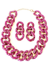 Load image into Gallery viewer, Pink Jewelled Chain Necklace and Earrings Set
