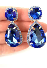 Load image into Gallery viewer, Clip On Blue Jewel Teardrop Earrings
