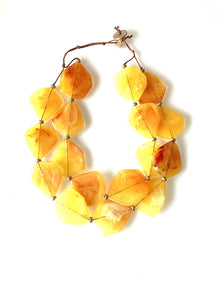 Yellow Acrylic Bead Two Row Necklace