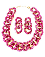 Load image into Gallery viewer, Pink Jewelled Chain Necklace and Earrings Set
