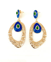 Load image into Gallery viewer, Gold and Blue Statement Earrings
