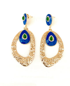 Gold and Blue Statement Earrings