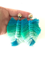 Clip On Green Ombré Tassel Earrings