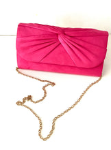 Load image into Gallery viewer, Cerise Pink Ruched Knot Suede Clutch Bag

