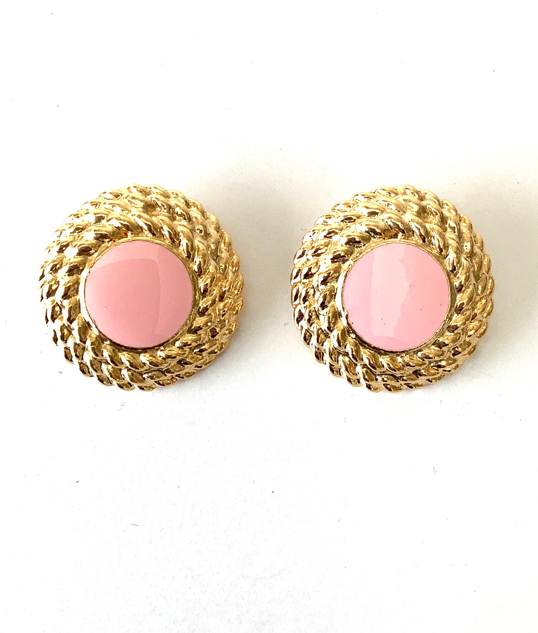 Clip On Pink and Gold Vintage Earrings