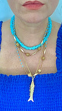 Load image into Gallery viewer, Layered Turquoise Shell and Fish Charm Necklace
