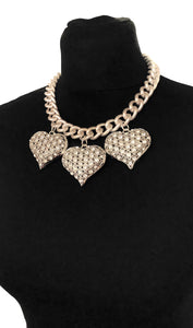 Silver Crystal Heart Statement Necklace