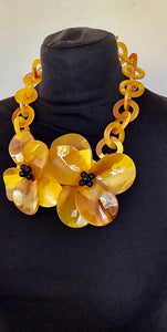 Yellow Acrylic Floral Statement Naecklace