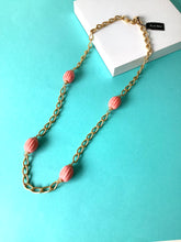 Load image into Gallery viewer, Gold and Peach Vintage Frank Usher Long Chain Necklace
