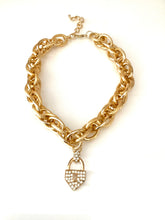 Load image into Gallery viewer, Chunky Gold Crystal Padlock Chain Necklace
