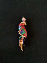 Load image into Gallery viewer, Vintage Red, Blue and Green Enamel Bird of Paradise Brooch
