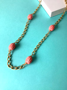 Gold and Peach Vintage Frank Usher Long Chain Necklace