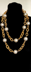 Gold and Pearl Double Chain Necklace