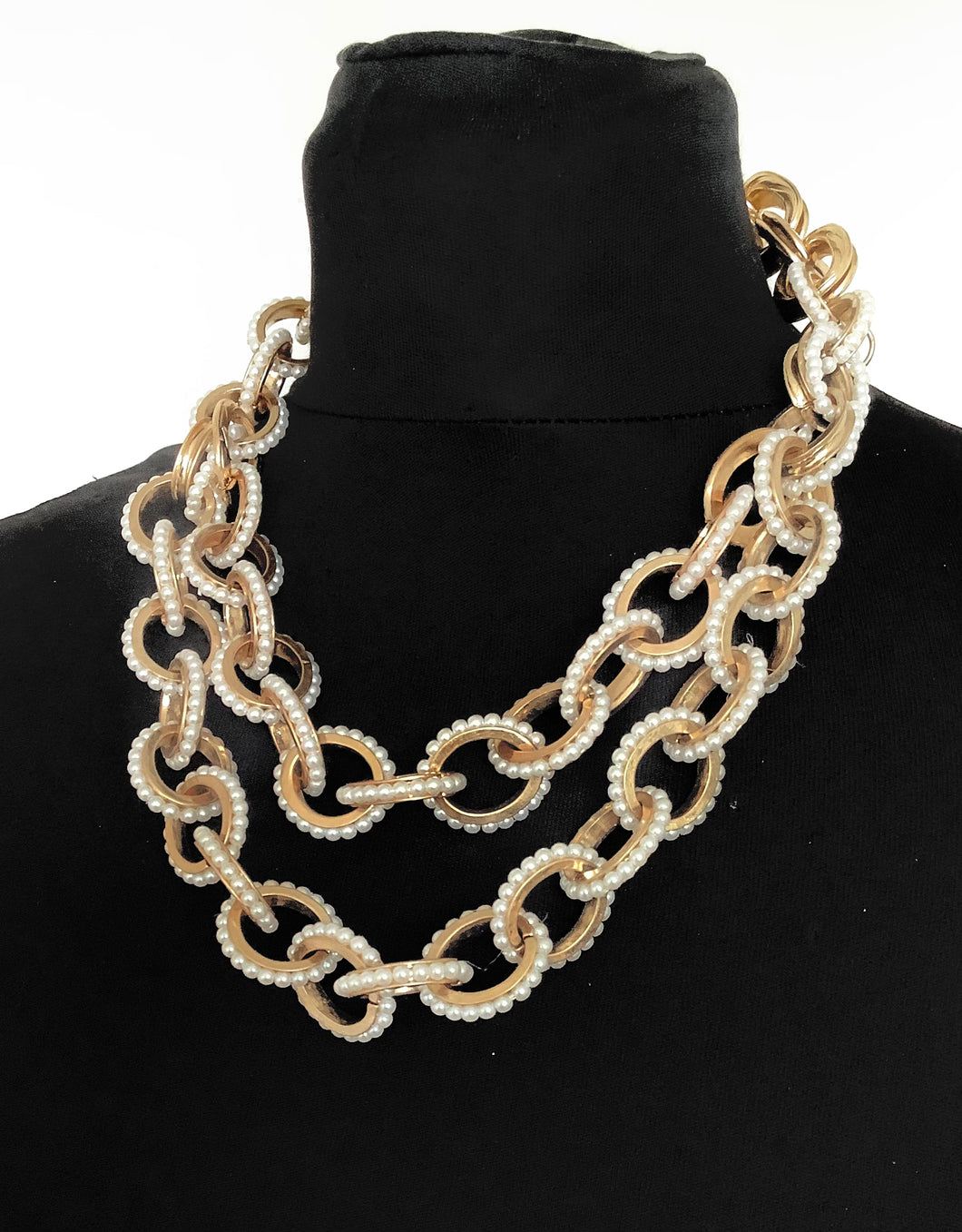 Mega Chunky Pearl and Gold Chain Statement Necklace