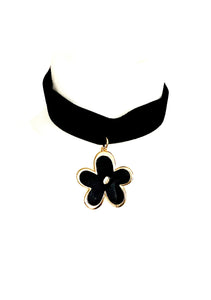 Black Enamel Flower Choker Necklace