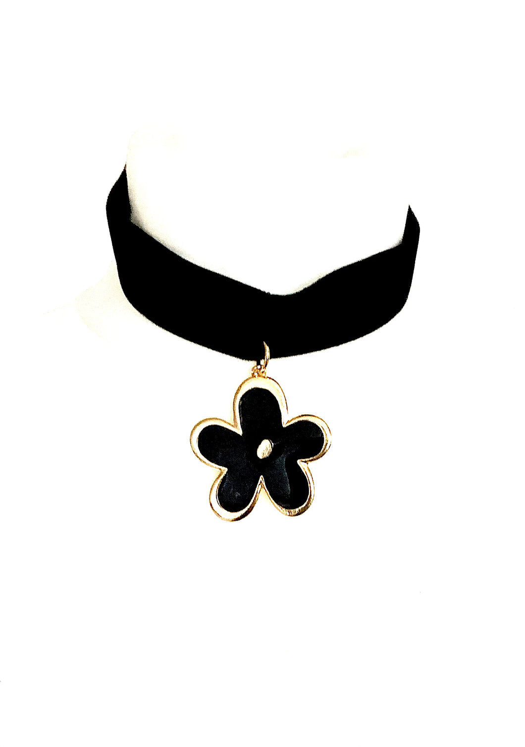 Black Enamel Flower Choker Necklace